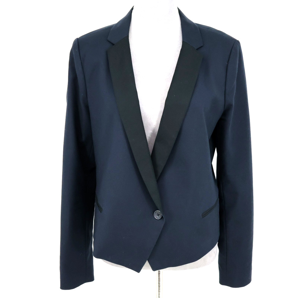 Banana Republic Jacket Womens 10 Navy Blue with Black Lapel Lined Blazer Preppy